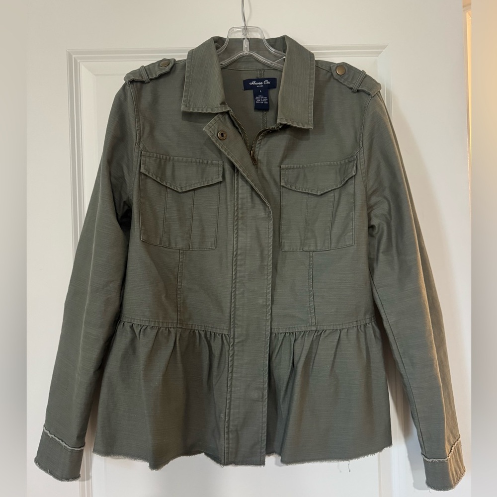 Stylish Olive Utility Jacket with Peplum